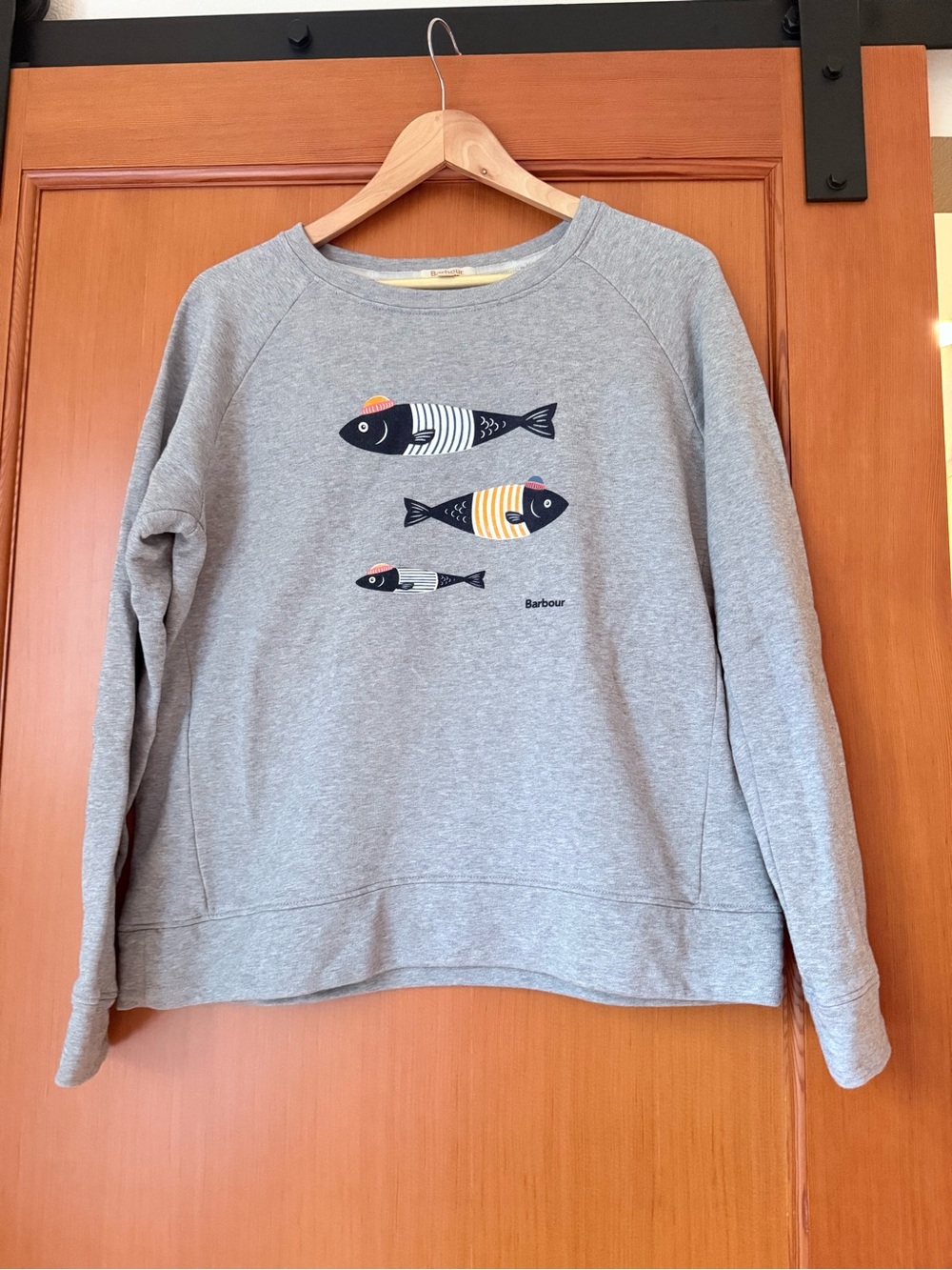 Barbour Grey Sweatshirt with Navy and Orange Fish Motif